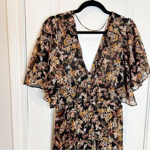 Zara Floral Print Midi Dress with deep V back black Size S - Picture 11 of 13